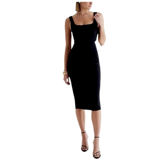 EXPRESS Black Square Neck Sleeveless Cutout Midi Sheath Dress M NWT - Picture 1 of 13